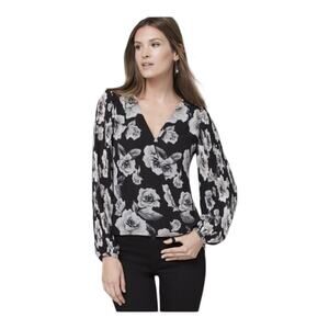 WHBM‎ Faux Wrap Blouse Lantern Sleeves Flower Print Size 14
